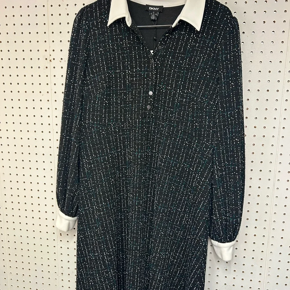 DKNY Black and White Long Sleeve Dress